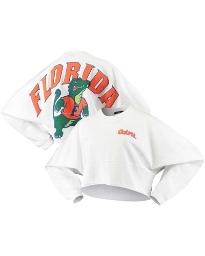 Spirit Jersey Florida Gators Raw Hem Cropped Long Sleeve T-shirt - White