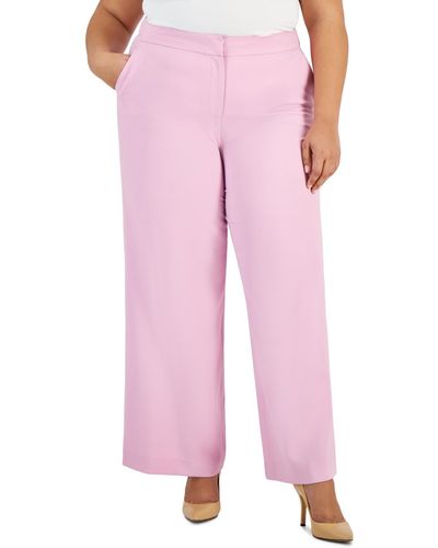 Tahari Plus Size Mid Rise Wide-leg Pants - Pink