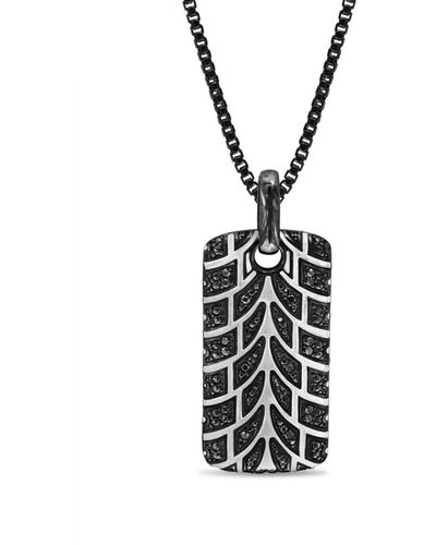 LuvMyJewelry Sterling Silver Black Diamond Racer Swag Design Rhodium Plated Tire Tread Tag Chain - White