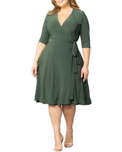 Kiyonna Plus Size Essential Wrap Dress - Green