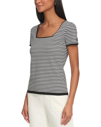 Karl Lagerfeld Striped Square-neck Short-sleeve Sweater - Blue