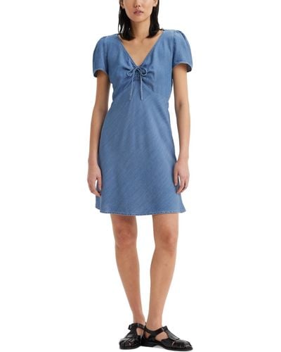 Levi's Delray Floral-print V-neck Mini Dress - Blue