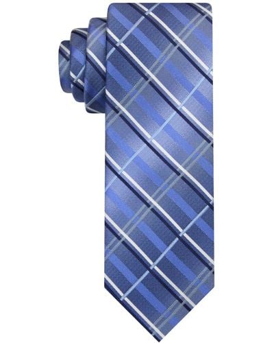 Van Heusen Metallic Grid Long Tie - Blue