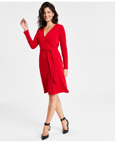 INC International Concepts Long-sleeve Wrap Dress - Red
