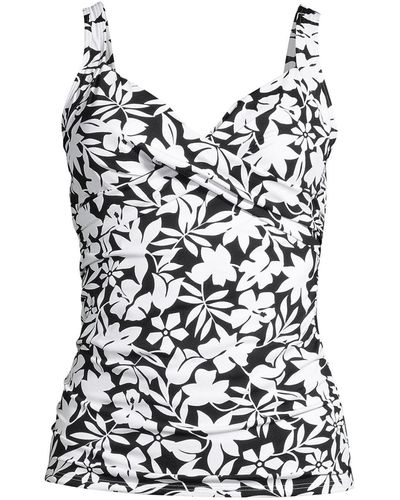 Lands' End D-cup V-neck Wrap Wireless Tankini Swimsuit Top - Black