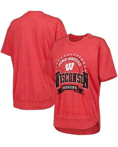 Pressbox Distressed Wisconsin Badgers Vintage-like Wash Poncho Captain T-shirt - Red