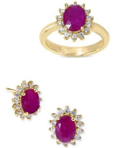 Effy Effy Ruby Diamond Halo Ring Stud Earrings Collection In 14 - Metallic