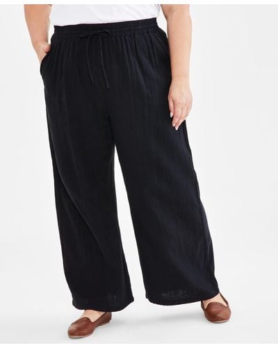 Style & Co. Plus Size Gauze Wide-leg Pull-on Pants - Black