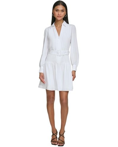 Karl Lagerfeld Belted A-line Dress - White