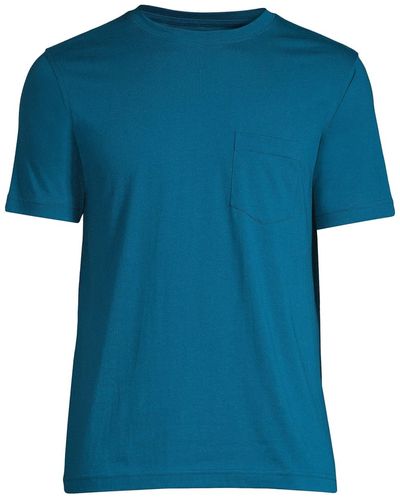 Lands' End Short Sleeve Cotton Supima Tee With Pocket - Blue