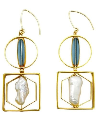 Aracheli Studio Gray Glass And Pearl Geometric Earrings - Metallic