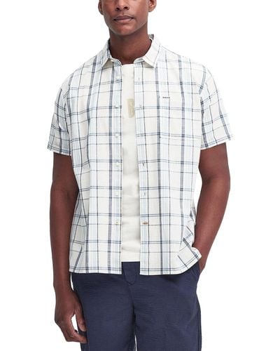 Barbour Lerwick Short Sleeve Button-front Check Pattern Shirt - White