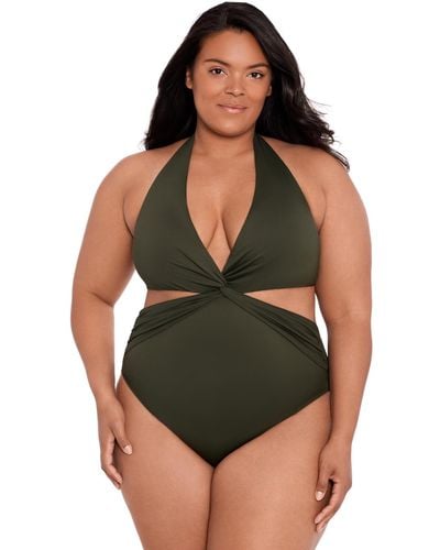 Lauren by Ralph Lauren Plus Size Twist-front Cut-out One-piece Swimsuit - Green