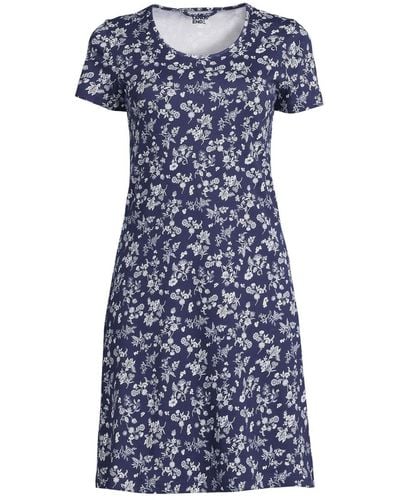 Lands' End Cotton Short Sleeve Knee Length Nightgown - Blue