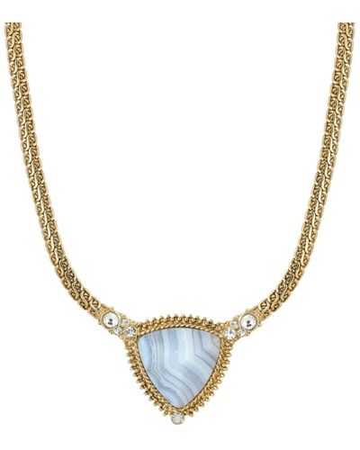 2028 Gold-tone Semi Precious Triangle Stone Necklace - Blue