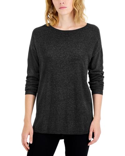 INC International Concepts Petite Boat-neck Tunic Sweater - Black