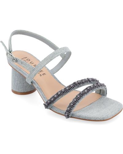 Journee Collection Lornnah Tru Comfort Foam Beaded Strap Heeled Sandals - Metallic