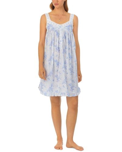 Eileen West Cotton Printed Sleeveless Nightgown - Blue