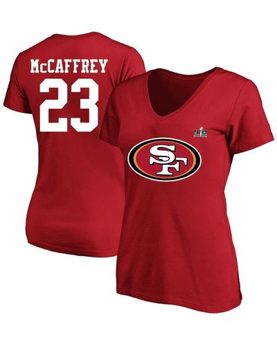 Fanatics Christian Mccaffrey San Francisco 49ers Super Bowl Lviii Plus Size Player Name And Number V-neck T-shirt - Red