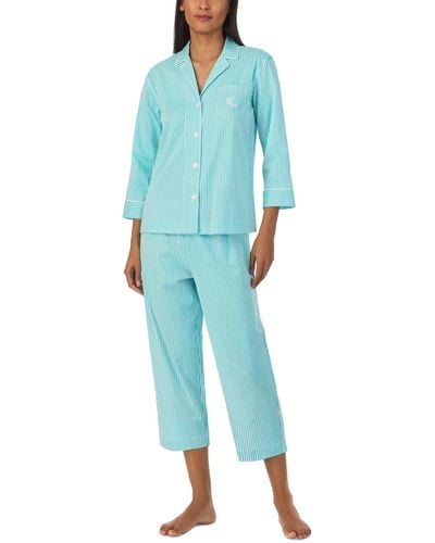 Lauren by Ralph Lauren 3/4-sleeve Cropped Pant Pajama Set - Blue