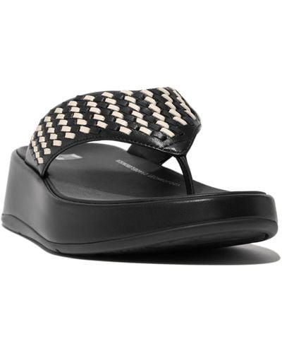 Fitflop F-mode Woven-leather Flatform Toe-post Sandals - Black