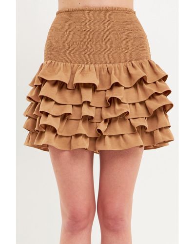 Endless Rose Tiered Ruffle Mini Skirt - Brown