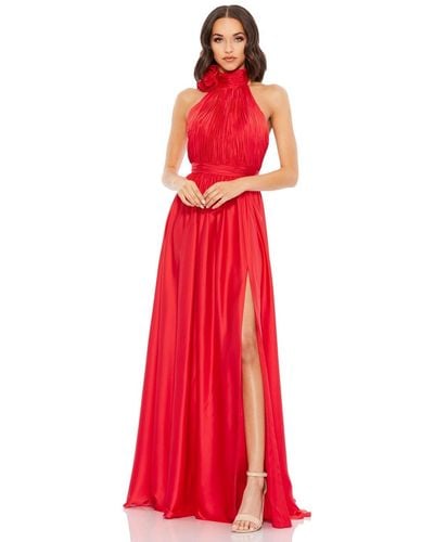 Mac Duggal Soft Tie Halter Neck High Slit Gown - Red
