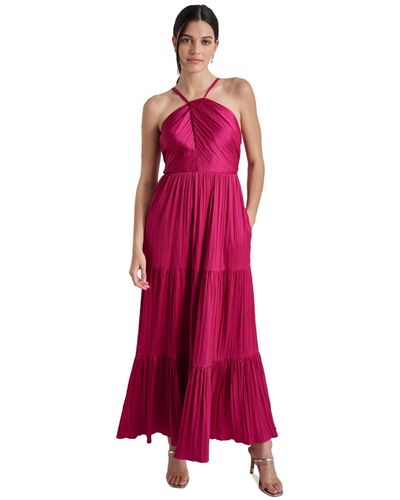 DKNY Sleeveless Tiered Pleated Halter-neck Dress