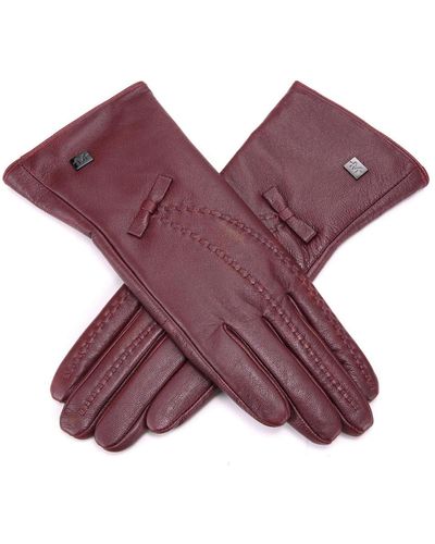 Mio Marino Bow And Stitch Touchscreen Sheepskin Gloves - Purple