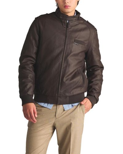 Members Only Faux Leather Iconic Racer Jacket - Gray