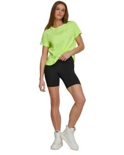 DKNY Sport Cotton Embellished Logo T Shirt Balance Super High Rise Pull On Bicycle Shorts - Green