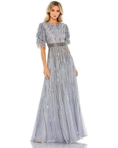 Mac Duggal Embellished Full Length Layered Sleeve Gown - Gray