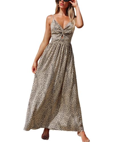 CUPSHE Leopard Print Knotted V-neck Maxi Beach Dress - Brown