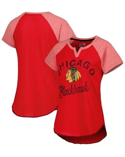 Starter Chicago Blackhawks Grand Slam Raglan Notch Neck T-shirt - Red
