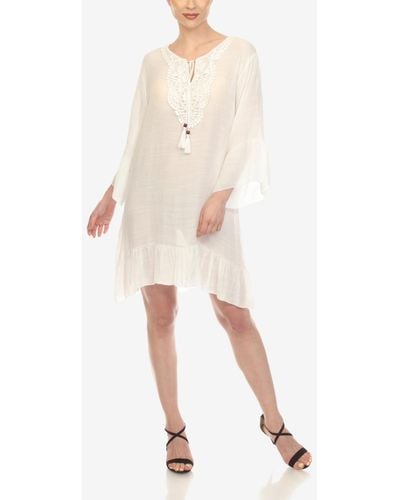 White Mark Mark Sheer Crochet Knee Length Cover Up Dress - Natural