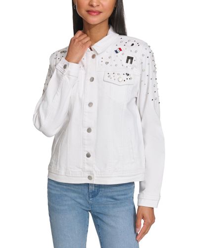 Karl Lagerfeld Signature-pin Embellished Denim Jacket - White