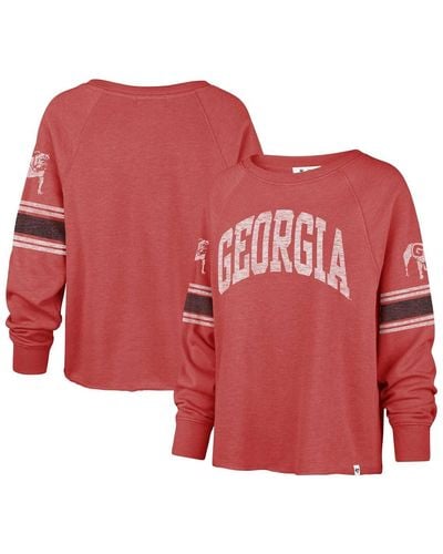 '47 Distressed Georgia Bulldogs Allie Modest Raglan Long Sleeve Cropped T-shirt - Red