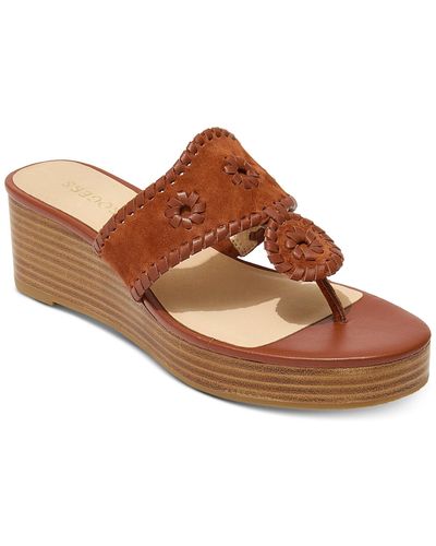 Jack Rogers Jacks Whipstitch Mid Stacked Wedge Sandals - Brown