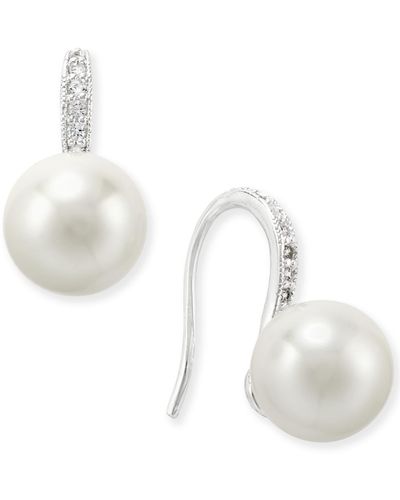 Charter Club Silver-tone Imitation Pearl And Pavé Drop Earrings - White