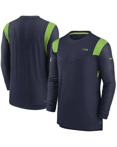 Nike Men's Royal and Kelly Green Seattle Seahawks Throwback Raglan Long Sleeve T-Shirt Blue