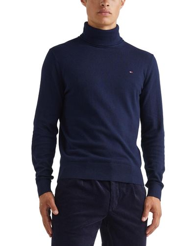 Tommy Hilfiger Regular-fit Pima Cotton Cashmere Blend Solid Turtleneck Sweater - Blue