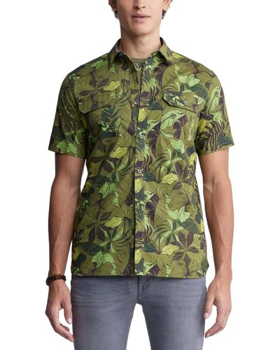 Buffalo David Bitton Sayool Short Sleeve Button-front Floral Print Shirt - Green