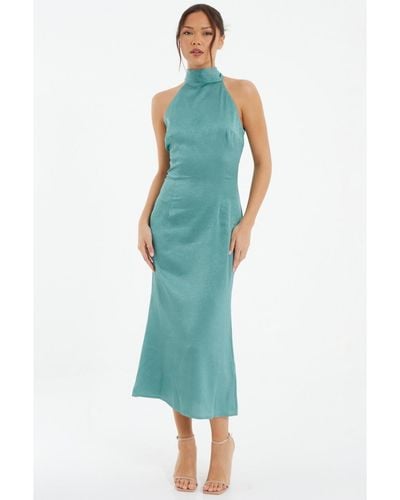 Quiz Satin Halter Neck Midi Dress - Blue
