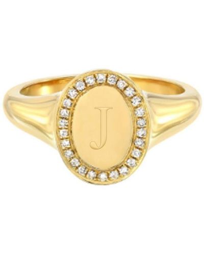 Zoe Lev 14k Gold Diamond Signet Initial Ring - Metallic