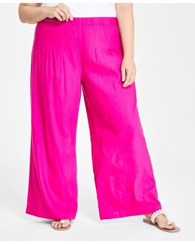 INC International Concepts Plus Size Wide-leg Pull-on Pants - Pink
