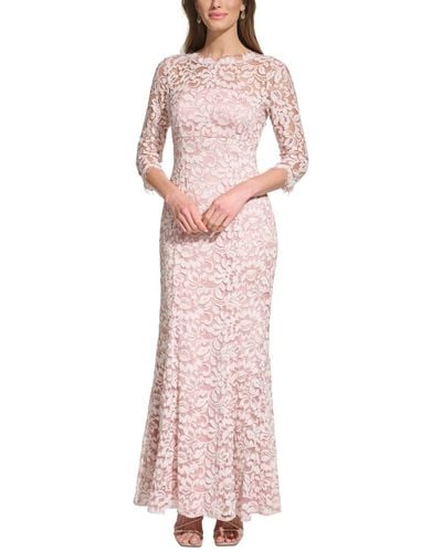Eliza J Lace 3/4-sleeve Mermaid Gown - Pink