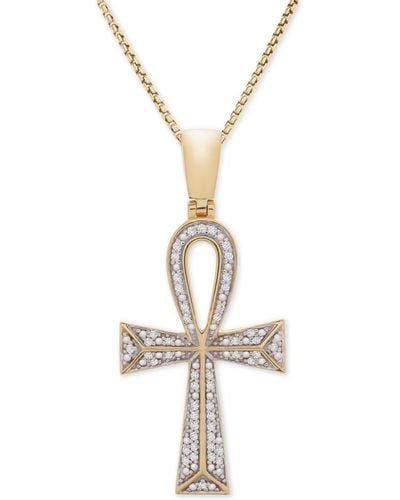 Macy's Diamond Ankh Cross 22" Pendant Necklace (1/4 Ct. T.w. - Metallic