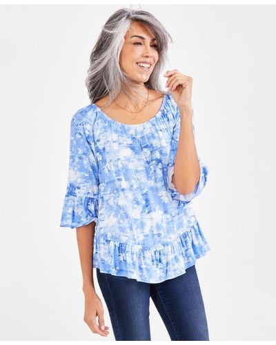 Style & Co. Printed On-off Knit Top - Blue