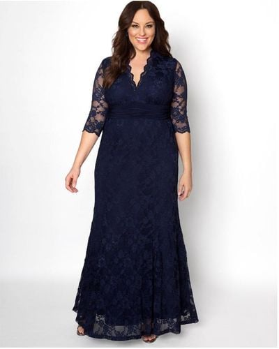 Kiyonna Plus Size Screen Siren Lace Evening Gown - Blue