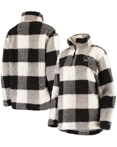 G-III 4Her by Carl Banks Black And White San Jose Sharks Plaid Sherpa Quarter-zip Jacket - Metallic